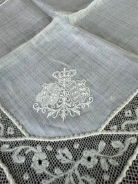 ROYAL Antique Pair of Lace Handkerchiefs with Tuscany–Württemberg Double Coat of Arms from the Wedding Trousseau of Archduchess Maria Immakulata, c. 1900