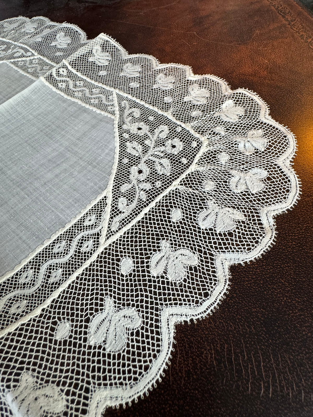 ROYAL Antique Pair of Lace Handkerchiefs with Tuscany–Württemberg Double Coat of Arms from the Wedding Trousseau of Archduchess Maria Immakulata, c. 1900