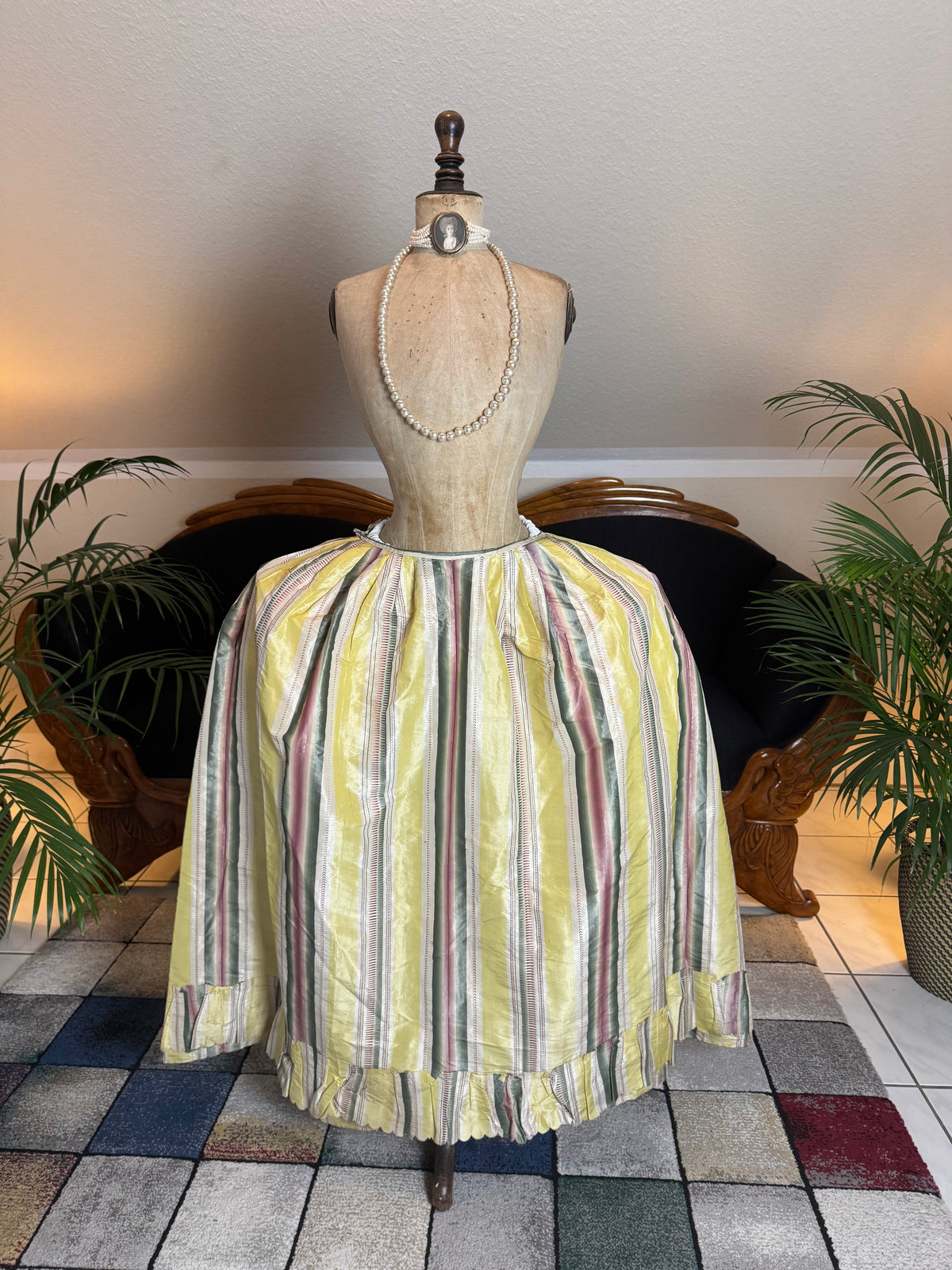 A Yellow, Green and Pink Striped Silk Taffeta Robe à l’Anglaise, ca. 1770