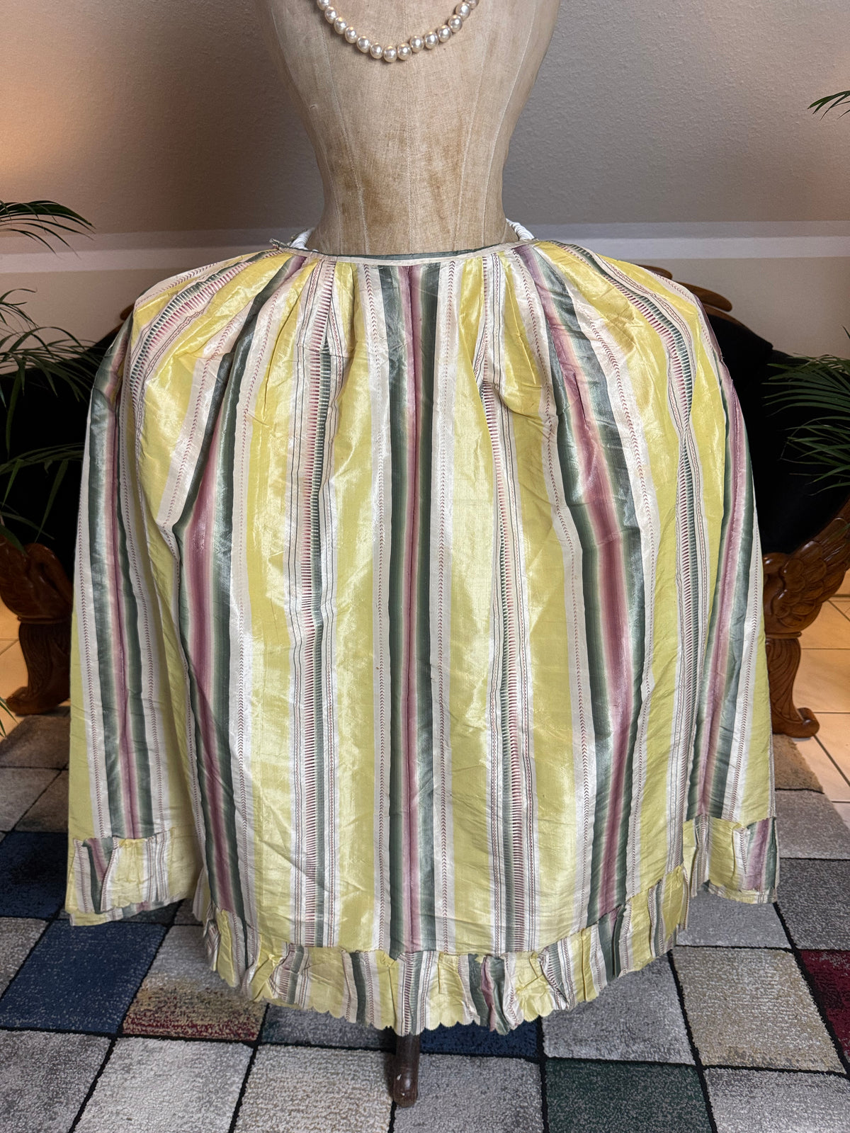 A Yellow, Green and Pink Striped Silk Taffeta Robe à l’Anglaise, ca. 1770