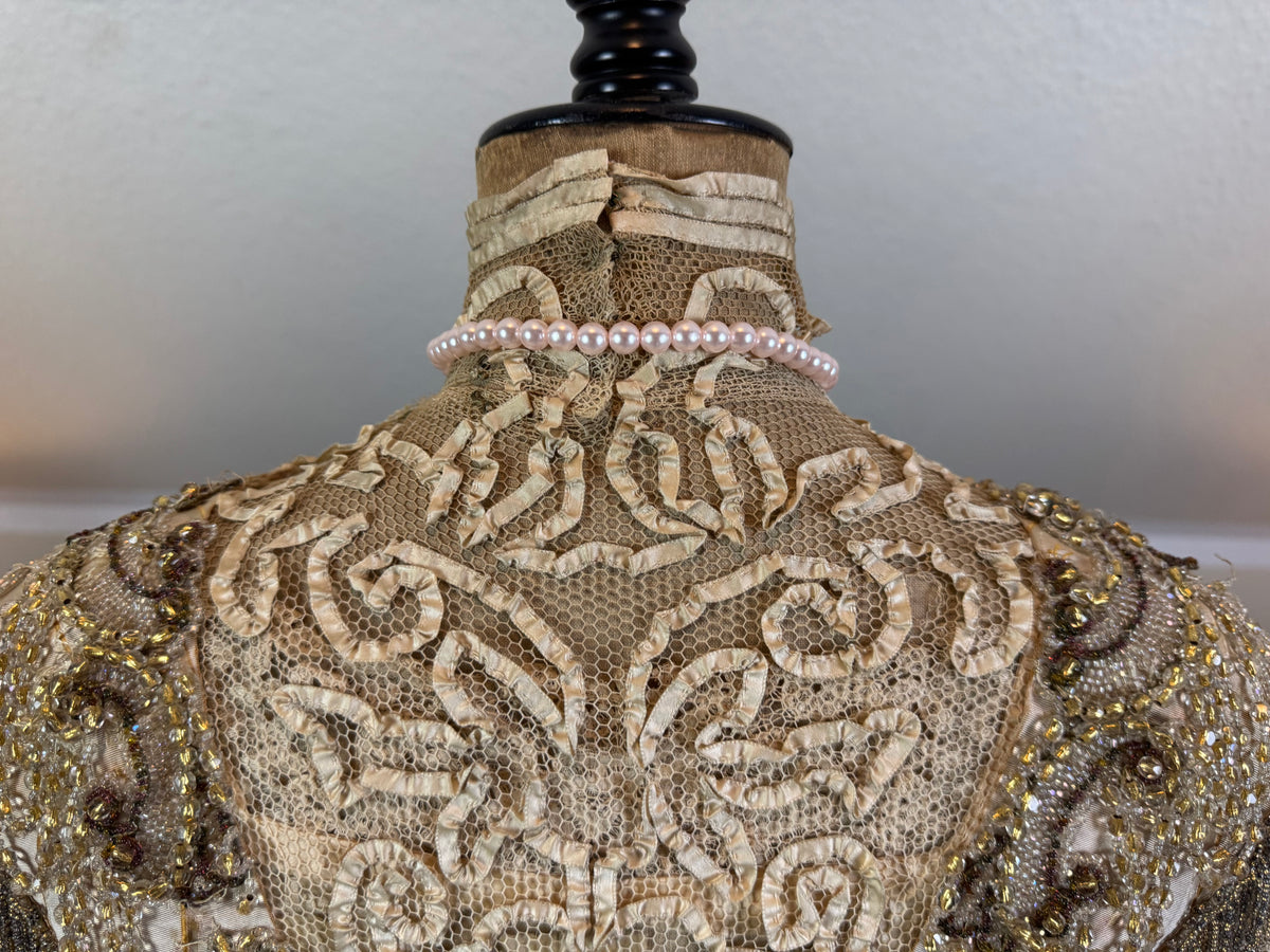 Antique Edwardian Evening Dress ca. 1908 – Painted Silk Panels & Crochet Lace Couture