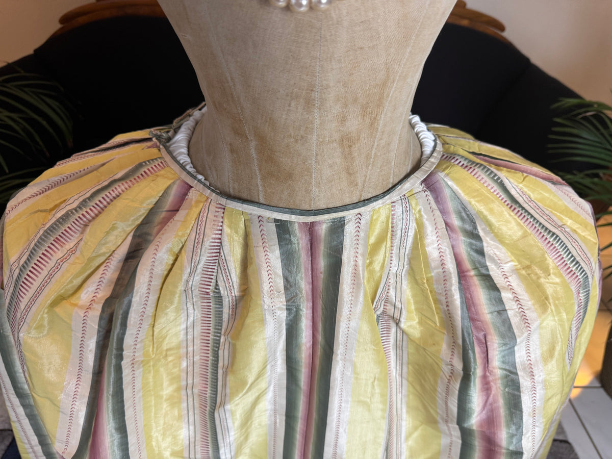 A Yellow, Green and Pink Striped Silk Taffeta Robe à l’Anglaise, ca. 1770