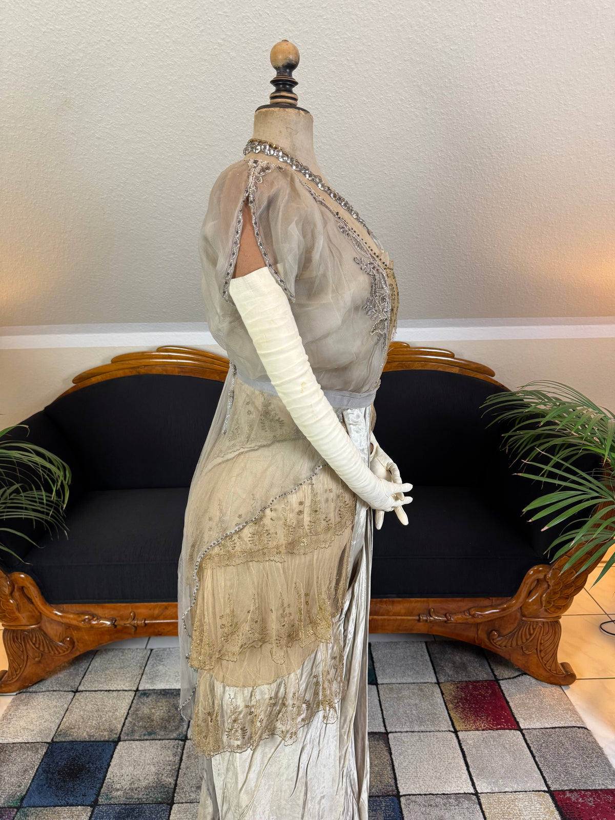 Antique GUSTAVE BEER Evening Dress – Silk Chiffon & Velvet, Paris Couture ca. 1912