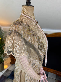 Antique Edwardian Evening Dress ca. 1908 – Painted Silk Panels & Crochet Lace Couture