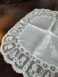 ROYAL Antique Pair of Lace Handkerchiefs with Tuscany–Württemberg Double Coat of Arms from the Wedding Trousseau of Archduchess Maria Immakulata, c. 1900