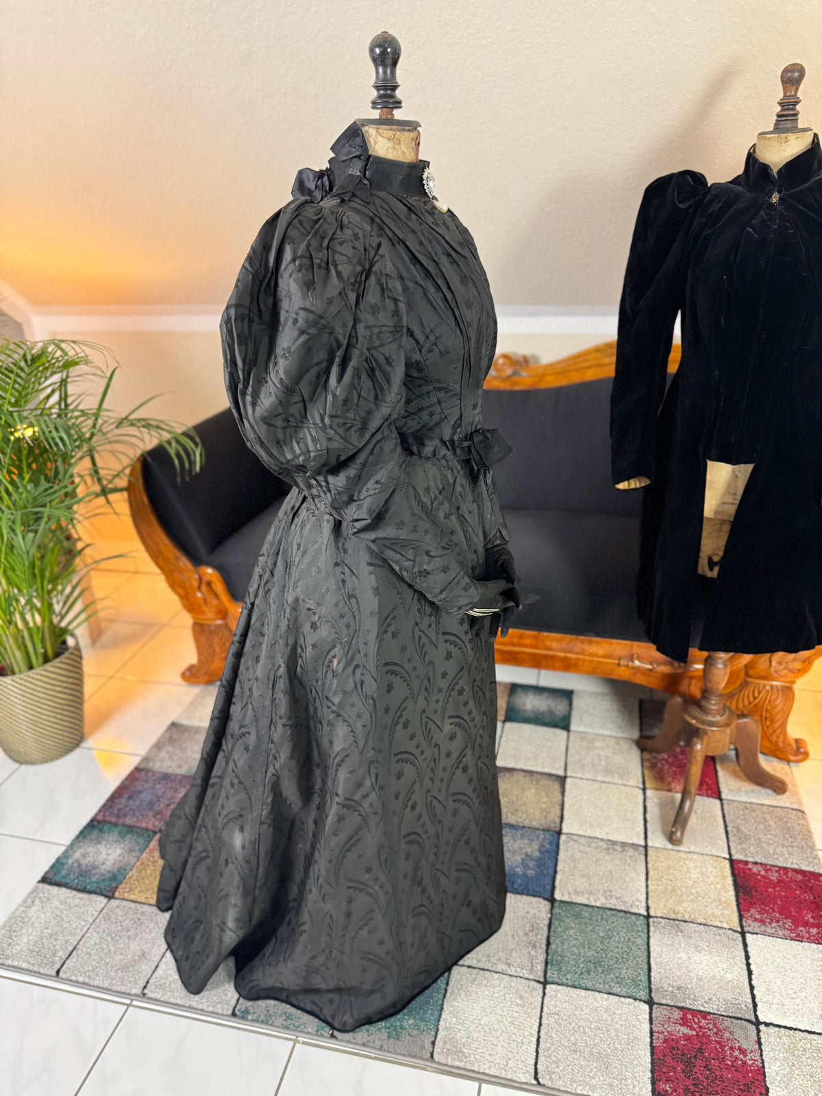 Victorian Silk Dress with Velvet Coat, ca. 1895 - Authentic American Antique Fashion