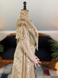 Antique Edwardian Evening Dress ca. 1908 – Painted Silk Panels & Crochet Lace Couture