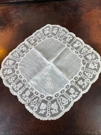 ROYAL Antique Pair of Lace Handkerchiefs with Tuscany–Württemberg Double Coat of Arms from the Wedding Trousseau of Archduchess Maria Immakulata, c. 1900