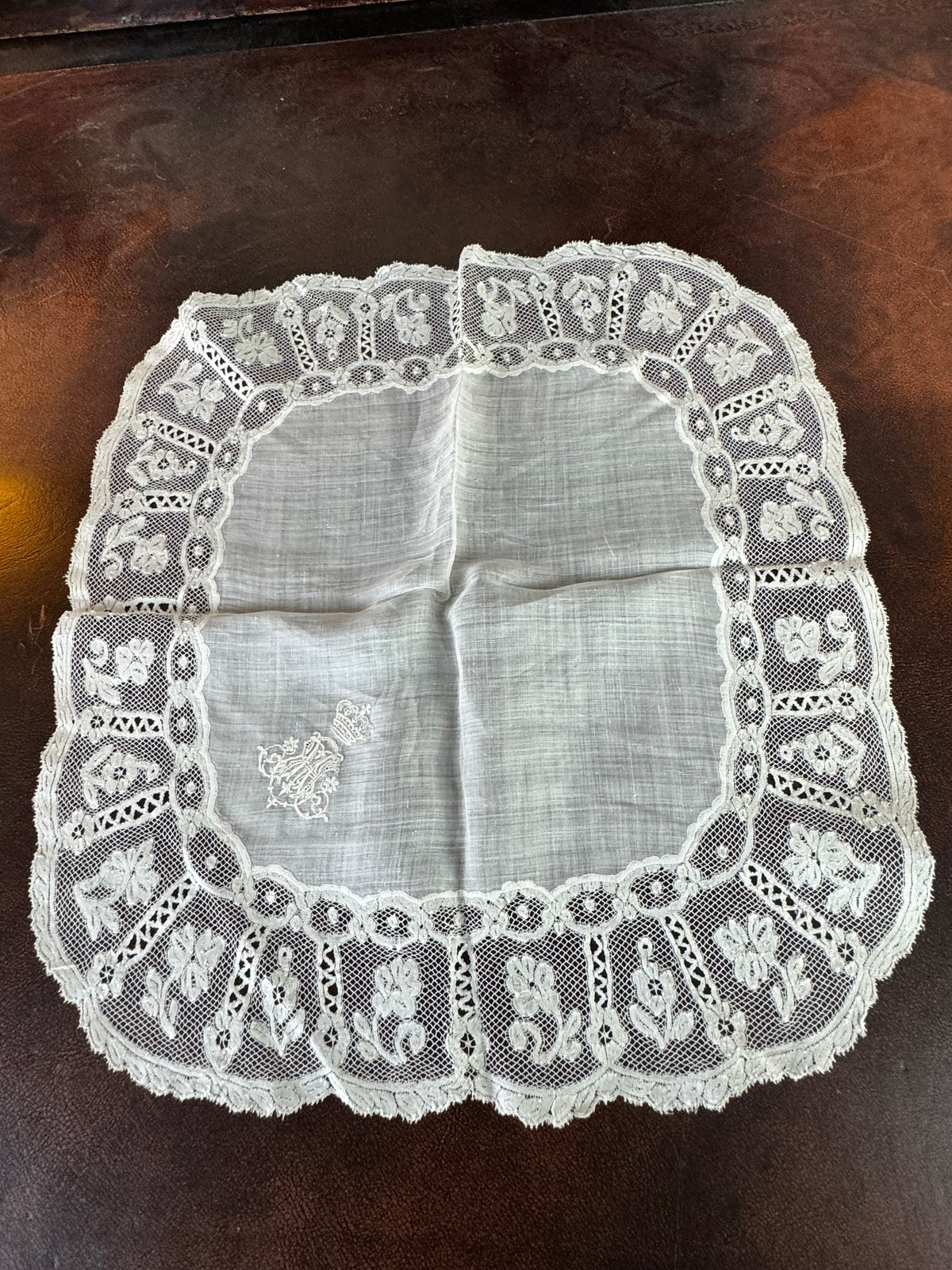 ROYAL Antique Pair of Lace Handkerchiefs with Tuscany–Württemberg Double Coat of Arms from the Wedding Trousseau of Archduchess Maria Immakulata, c. 1900