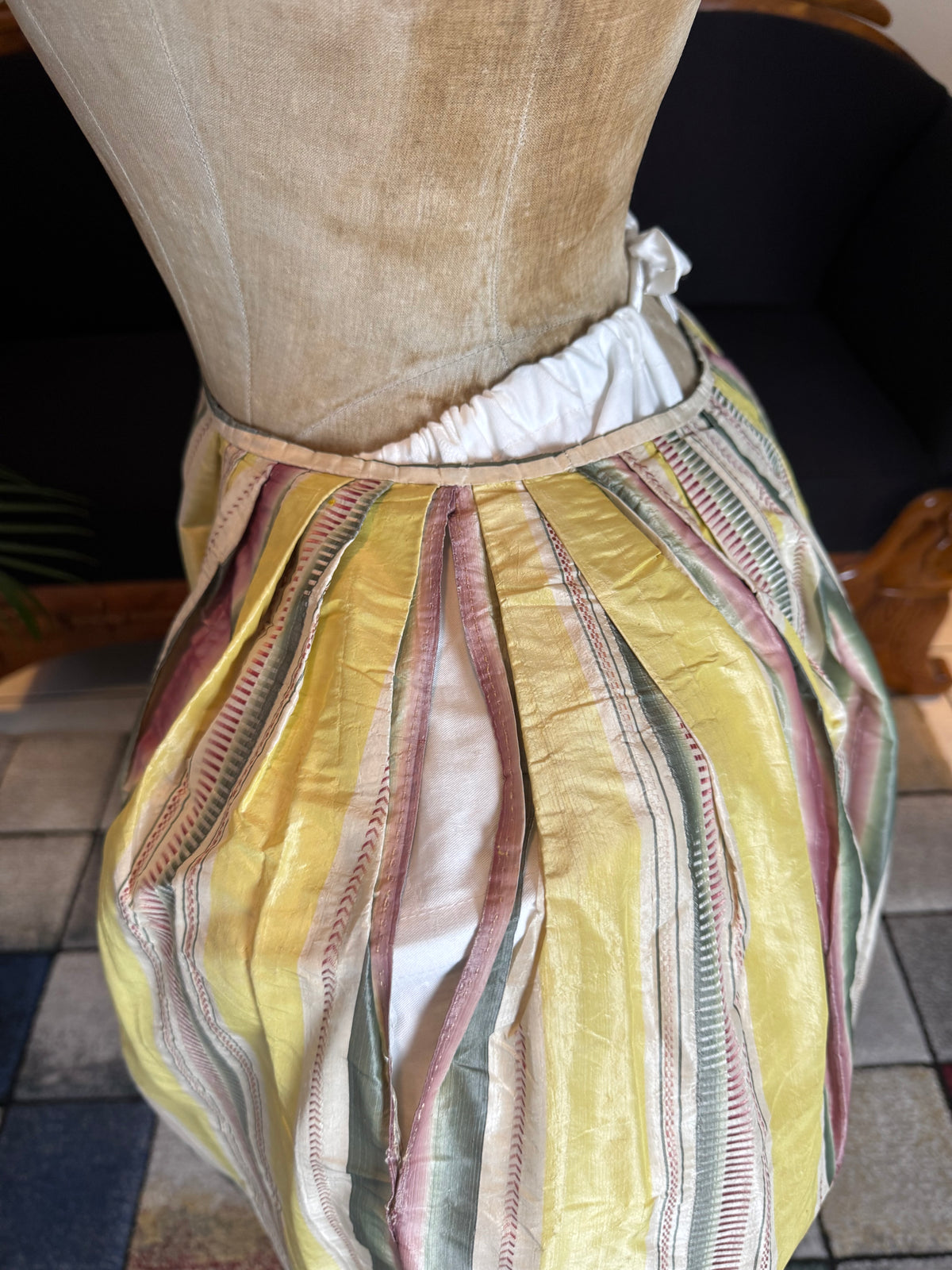 A Yellow, Green and Pink Striped Silk Taffeta Robe à l’Anglaise, ca. 1770