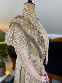 Antique Edwardian Evening Dress ca. 1908 – Painted Silk Panels & Crochet Lace Couture