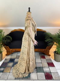 Antique Edwardian Evening Dress ca. 1908 – Painted Silk Panels & Crochet Lace Couture