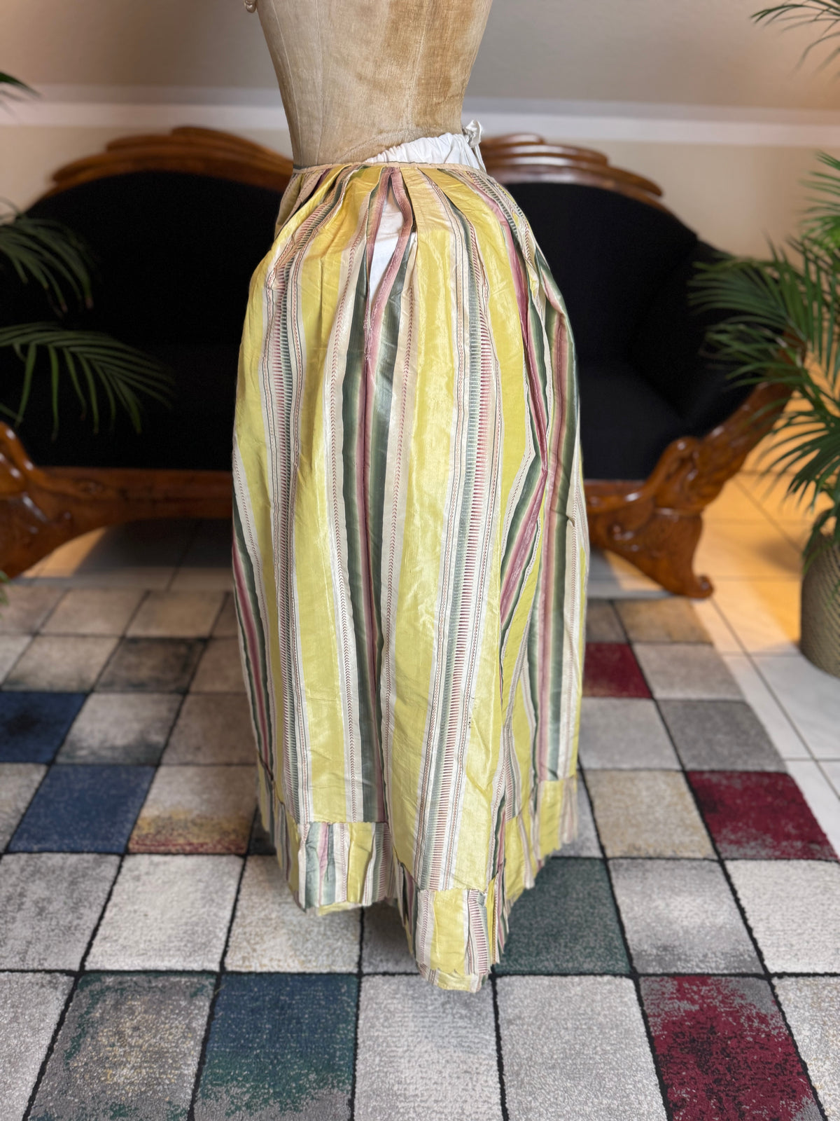 A Yellow, Green and Pink Striped Silk Taffeta Robe à l’Anglaise, ca. 1770