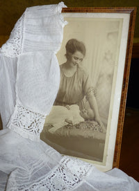 Christening Gown with Original Photo, England, ca. 1923 – Net Tulle & Lace, Silk Slip