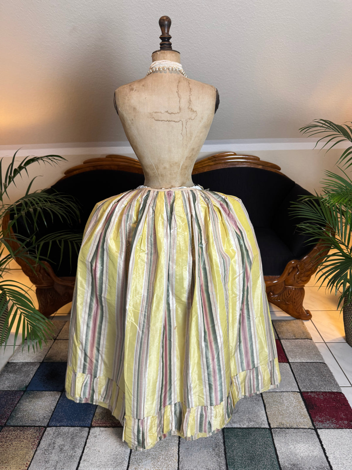 A Yellow, Green and Pink Striped Silk Taffeta Robe à l’Anglaise, ca. 1770