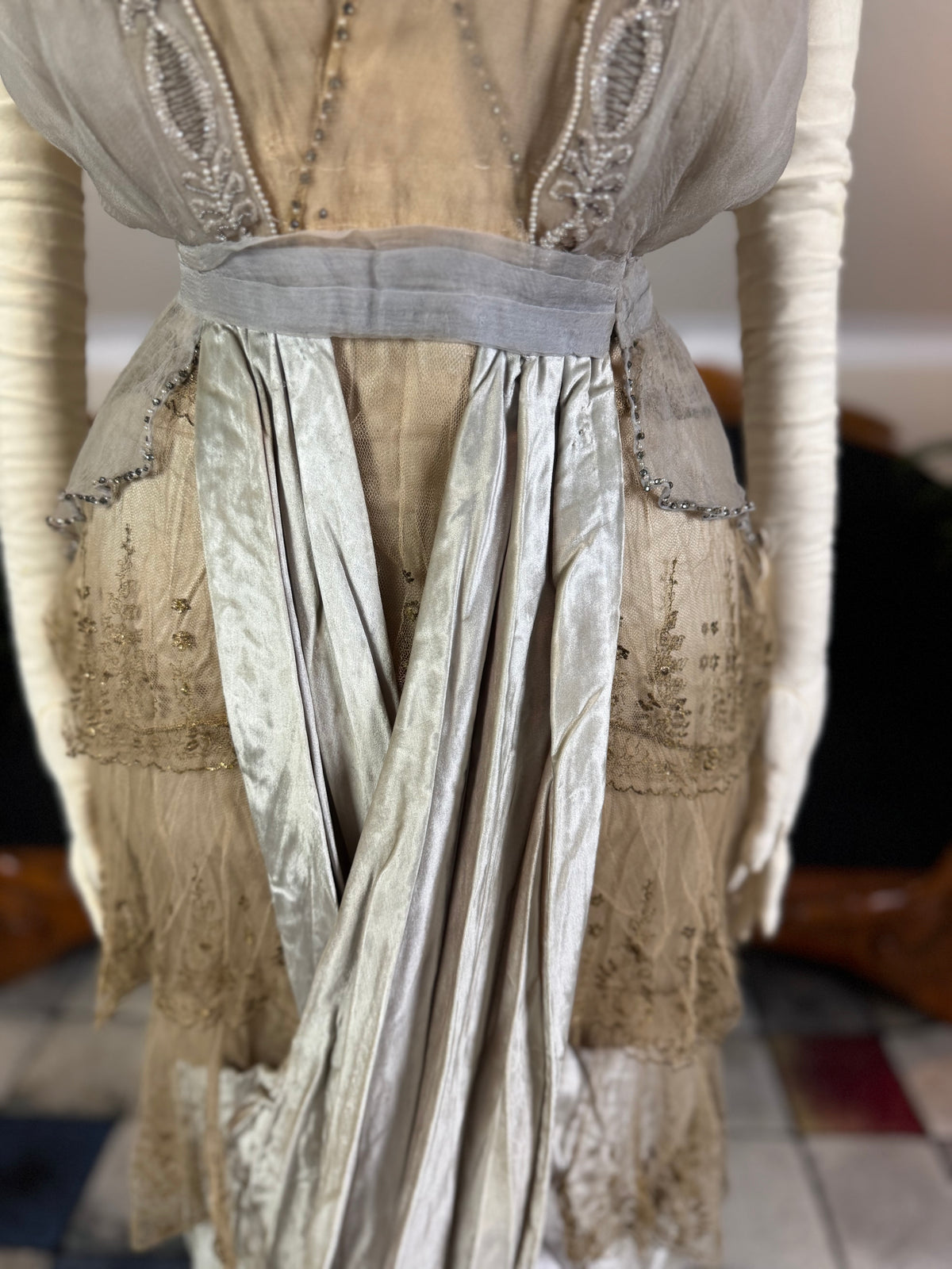 Antique GUSTAVE BEER Evening Dress – Silk Chiffon & Velvet, Paris Couture ca. 1912