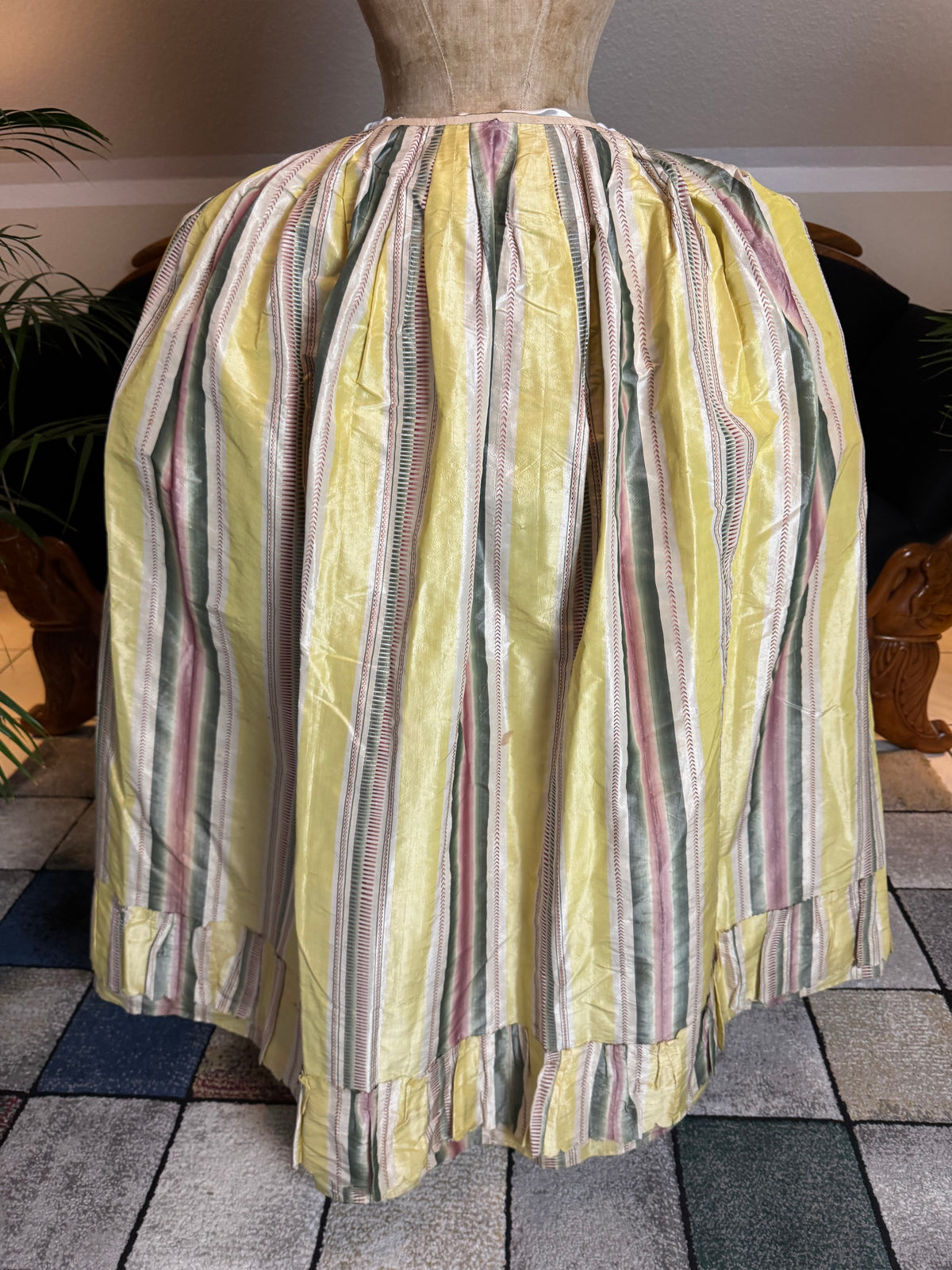 A Yellow, Green and Pink Striped Silk Taffeta Robe à l’Anglaise, ca. 1770