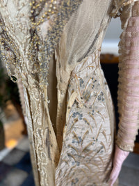 Antique Edwardian Evening Dress ca. 1908 – Painted Silk Panels & Crochet Lace Couture