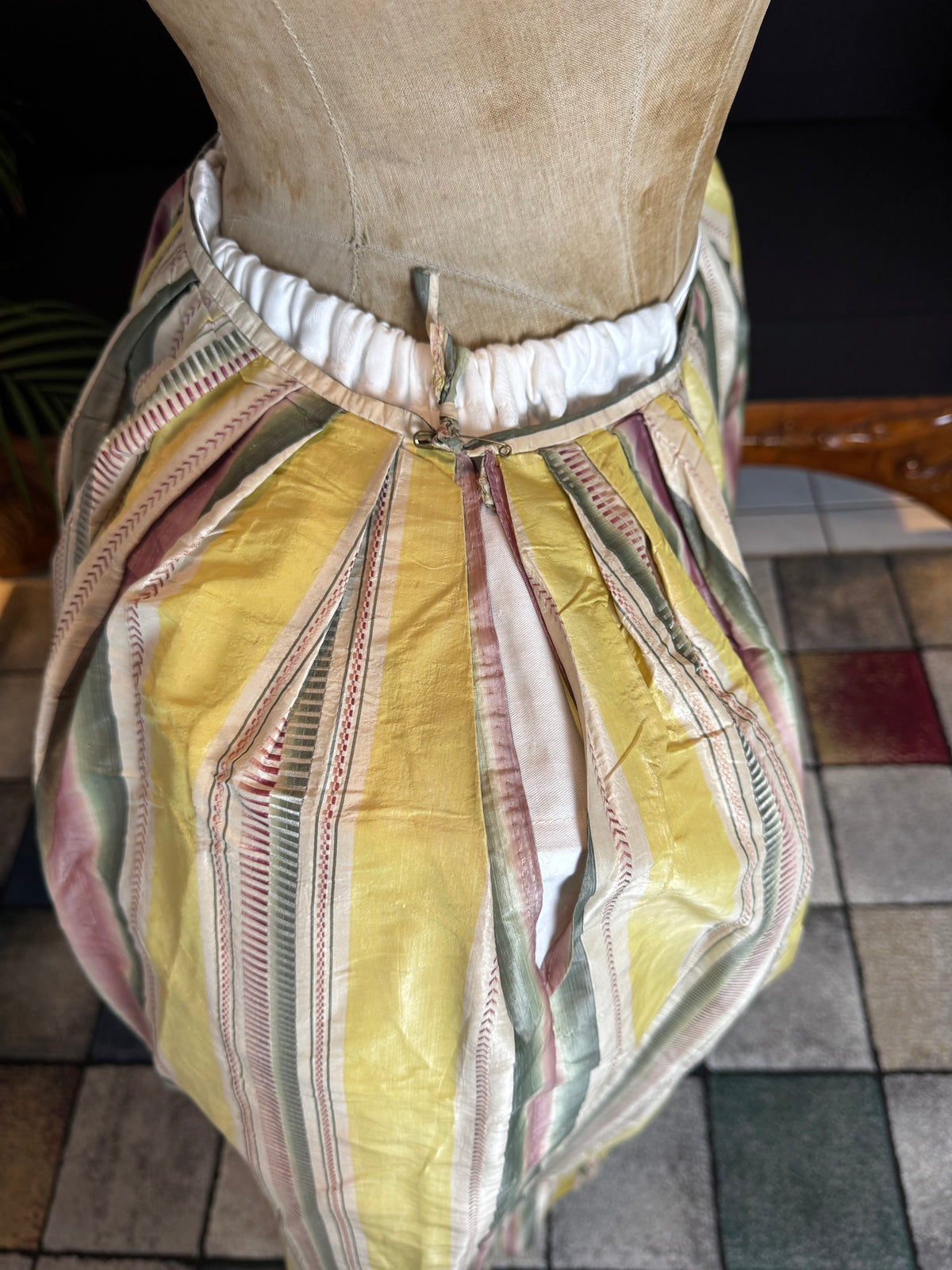 A Yellow, Green and Pink Striped Silk Taffeta Robe à l’Anglaise, ca. 1770