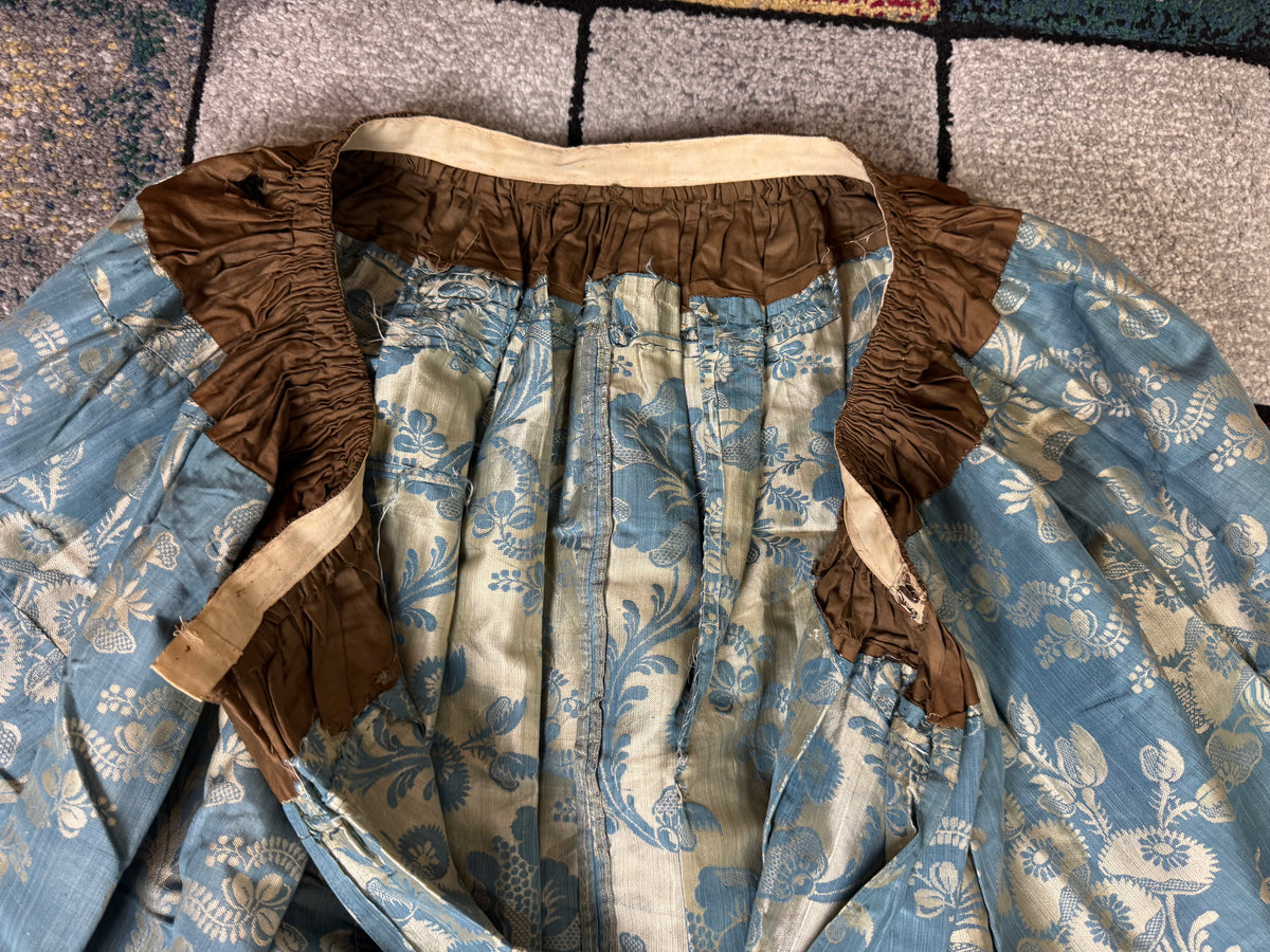 Robe à la Française in blue and cream silk damask – Authentic Eighteenth‑Century Gown, ca. 1770