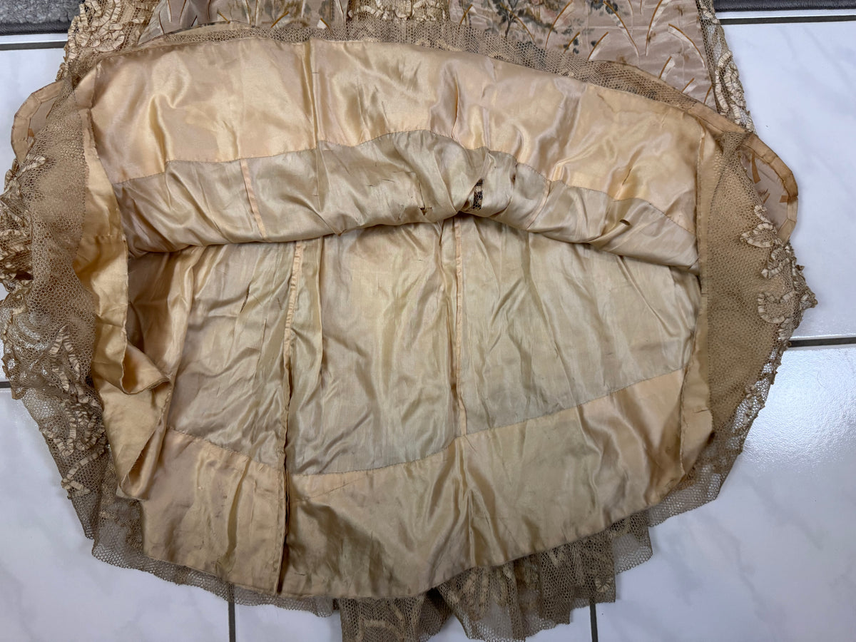 Antique Edwardian Evening Dress ca. 1908 – Painted Silk Panels & Crochet Lace Couture