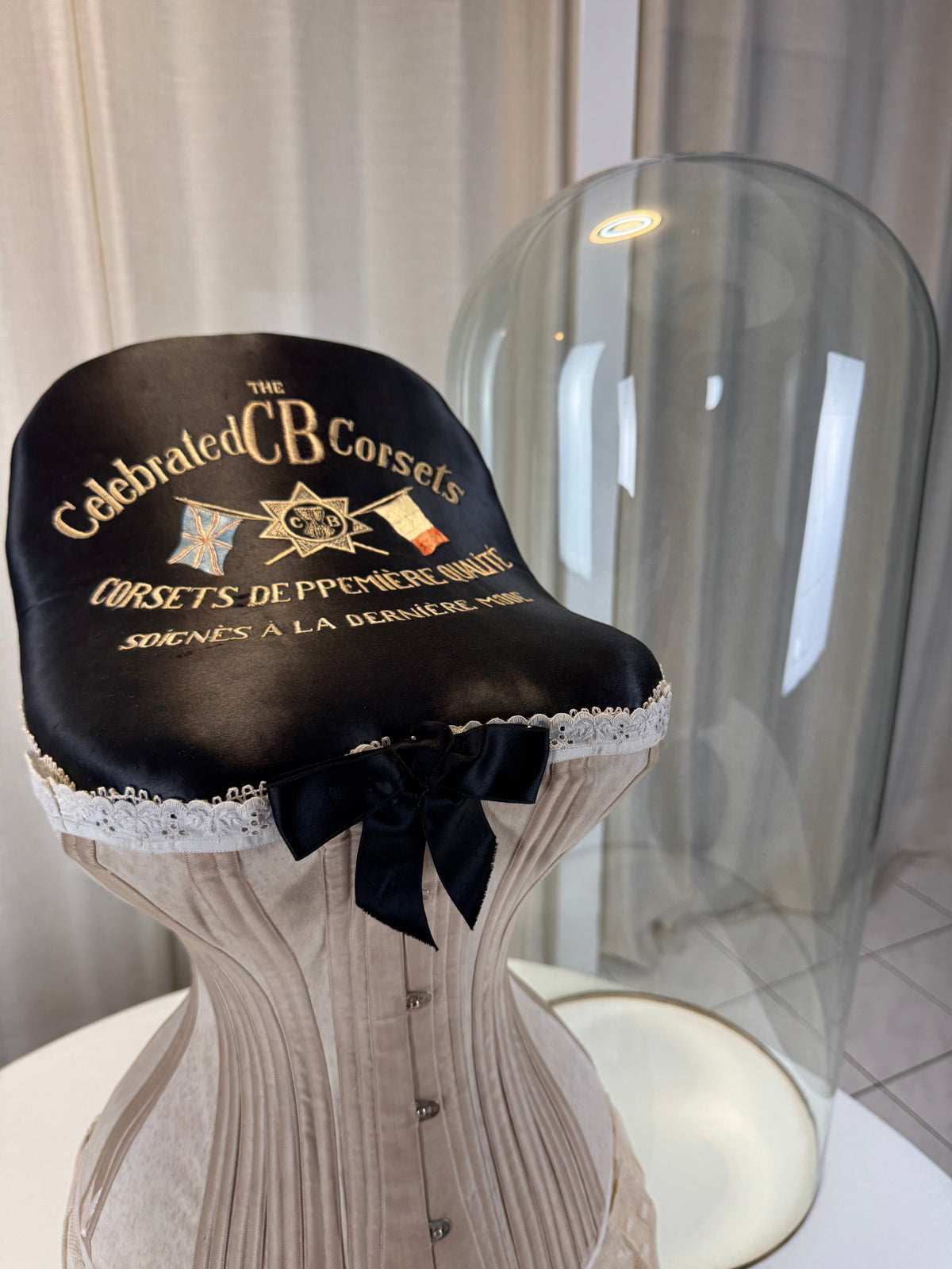 Extremely Rare CB Corset Display, ca. 1880 – Original Victorian Corset Under Glass Dome