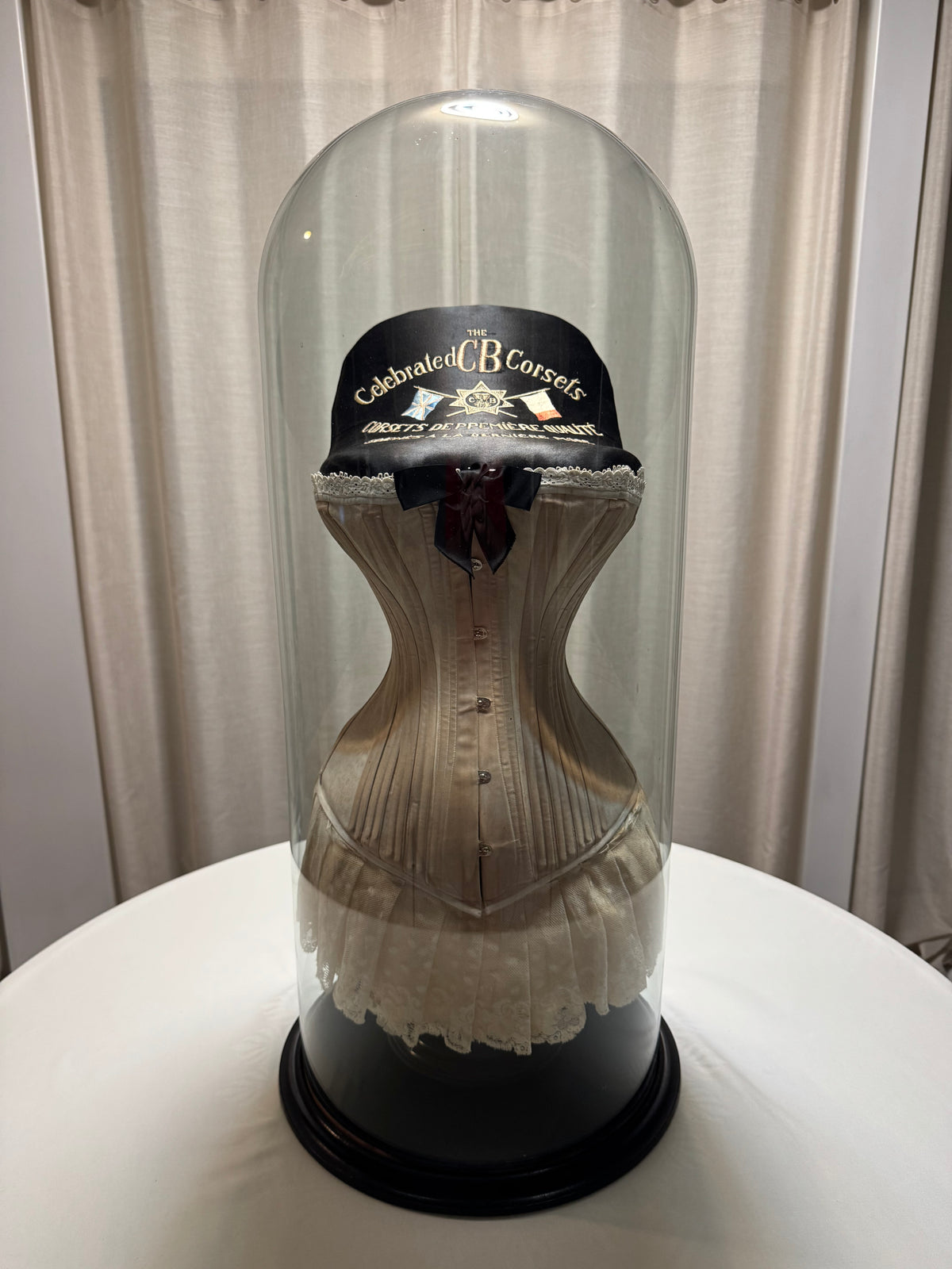 Extremely Rare CB Corset Display, ca. 1880 – Original Victorian Corset Under Glass Dome