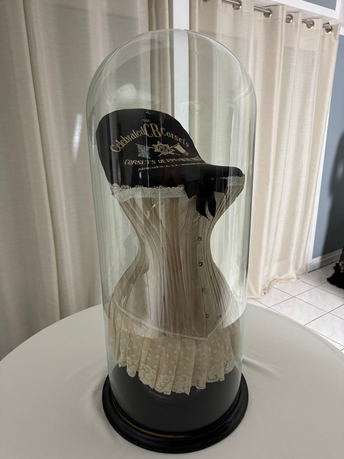 Extremely Rare CB Corset Display, ca. 1880 – Original Victorian Corset Under Glass Dome
