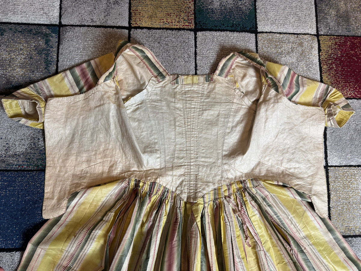 A Yellow, Green and Pink Striped Silk Taffeta Robe à l’Anglaise, ca. 1770