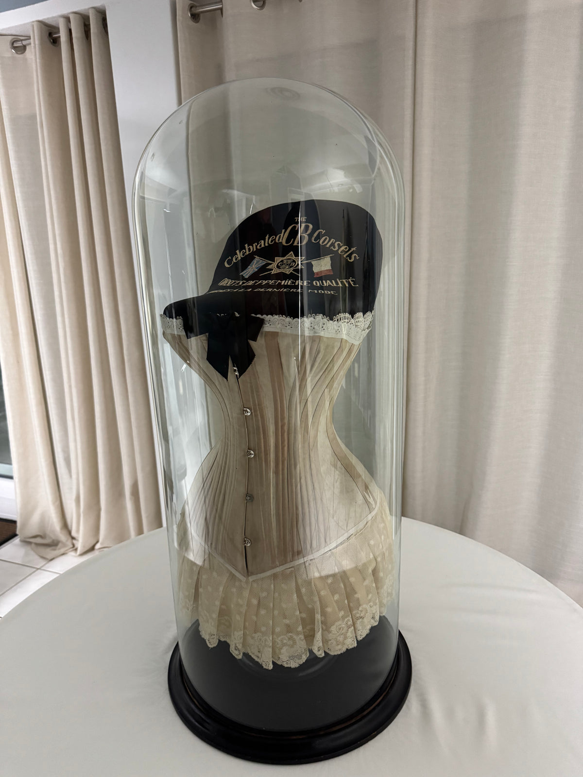 Extremely Rare CB Corset Display, ca. 1880 – Original Victorian Corset Under Glass Dome