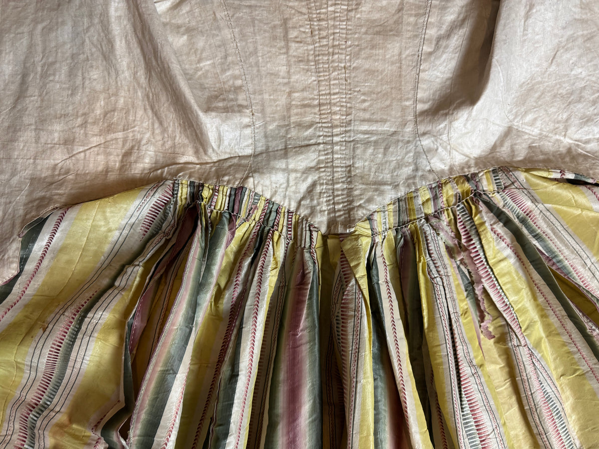 A Yellow, Green and Pink Striped Silk Taffeta Robe à l’Anglaise, ca. 1770