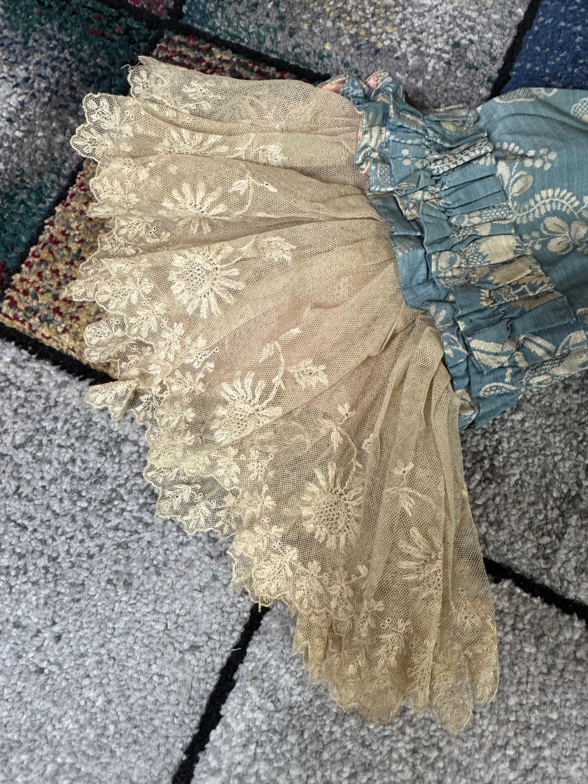 Robe à la Française in blue and cream silk damask – Authentic Eighteenth‑Century Gown, ca. 1770