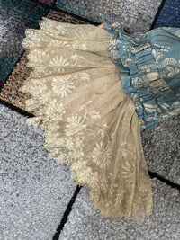 Robe à la Française in blue and cream silk damask – Authentic Eighteenth‑Century Gown, ca. 1770