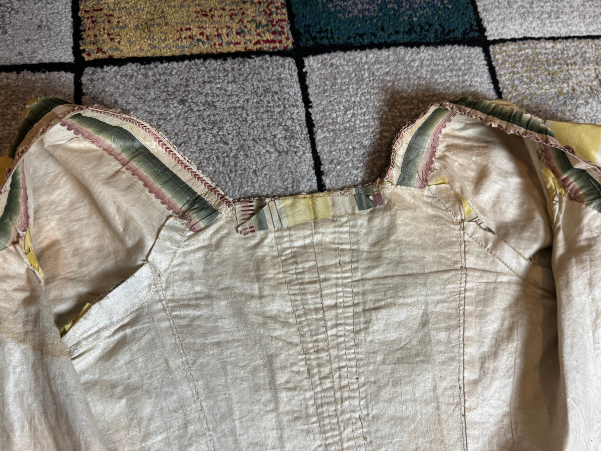 A Yellow, Green and Pink Striped Silk Taffeta Robe à l’Anglaise, ca. 1770