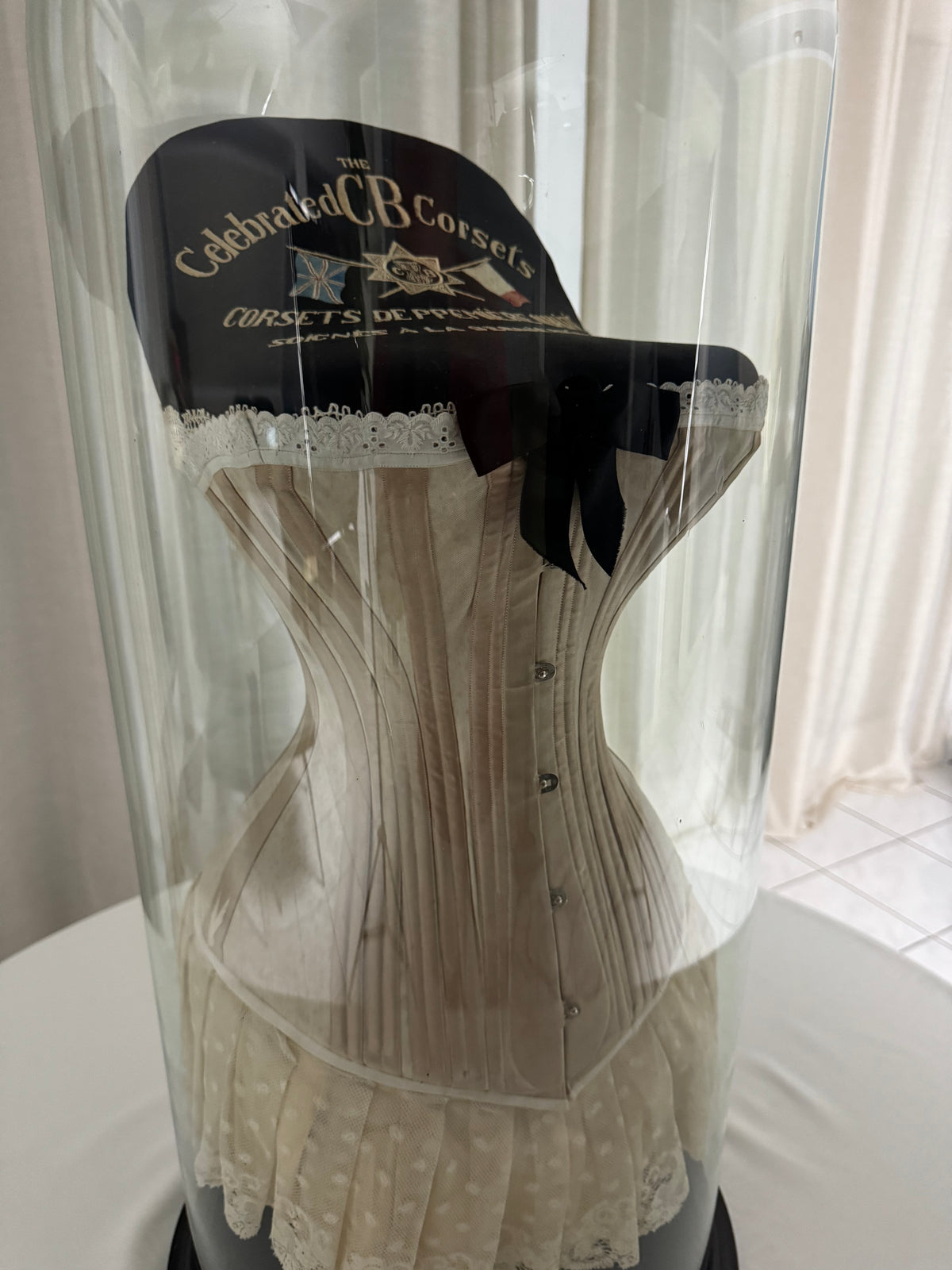 Extremely Rare CB Corset Display, ca. 1880 – Original Victorian Corset Under Glass Dome