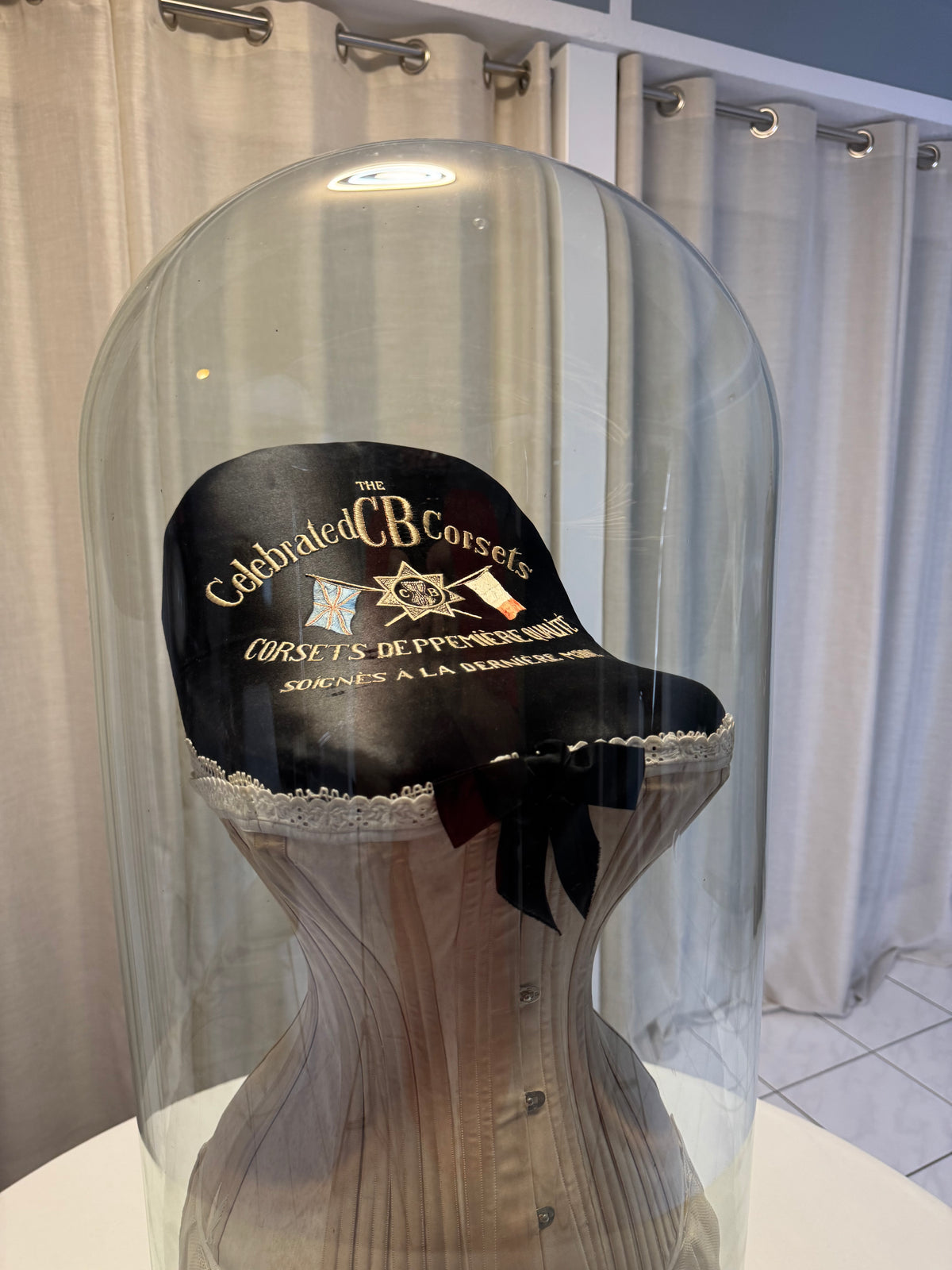 Extremely Rare CB Corset Display, ca. 1880 – Original Victorian Corset Under Glass Dome