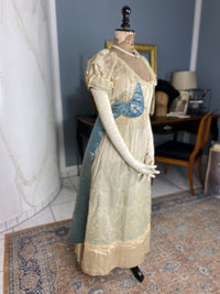 Chantilly & Sky Blue Satin Evening Dress, ca. 1914