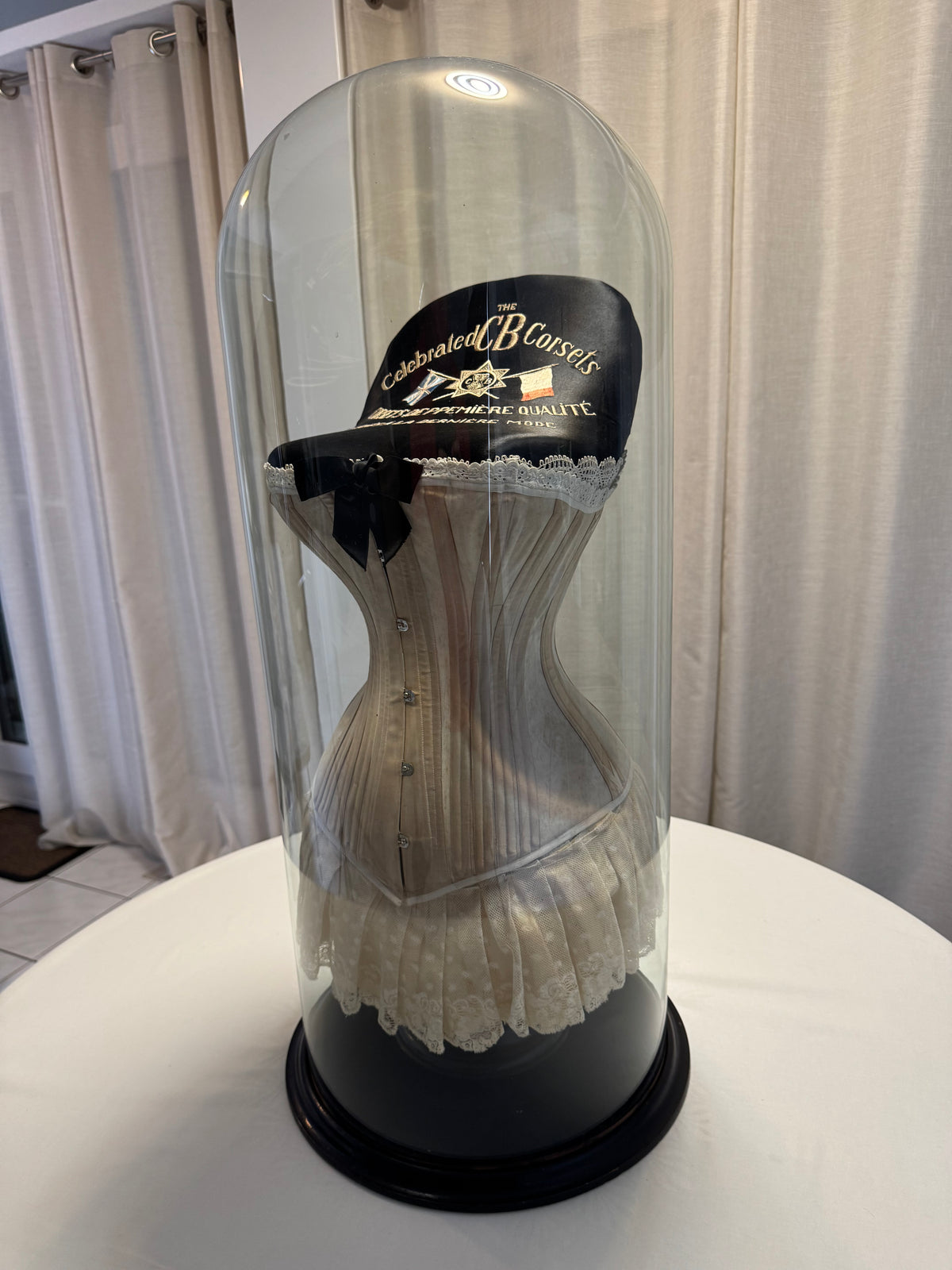 Extremely Rare CB Corset Display, ca. 1880 – Original Victorian Corset Under Glass Dome