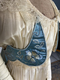 Chantilly & Sky Blue Satin Evening Dress, ca. 1914