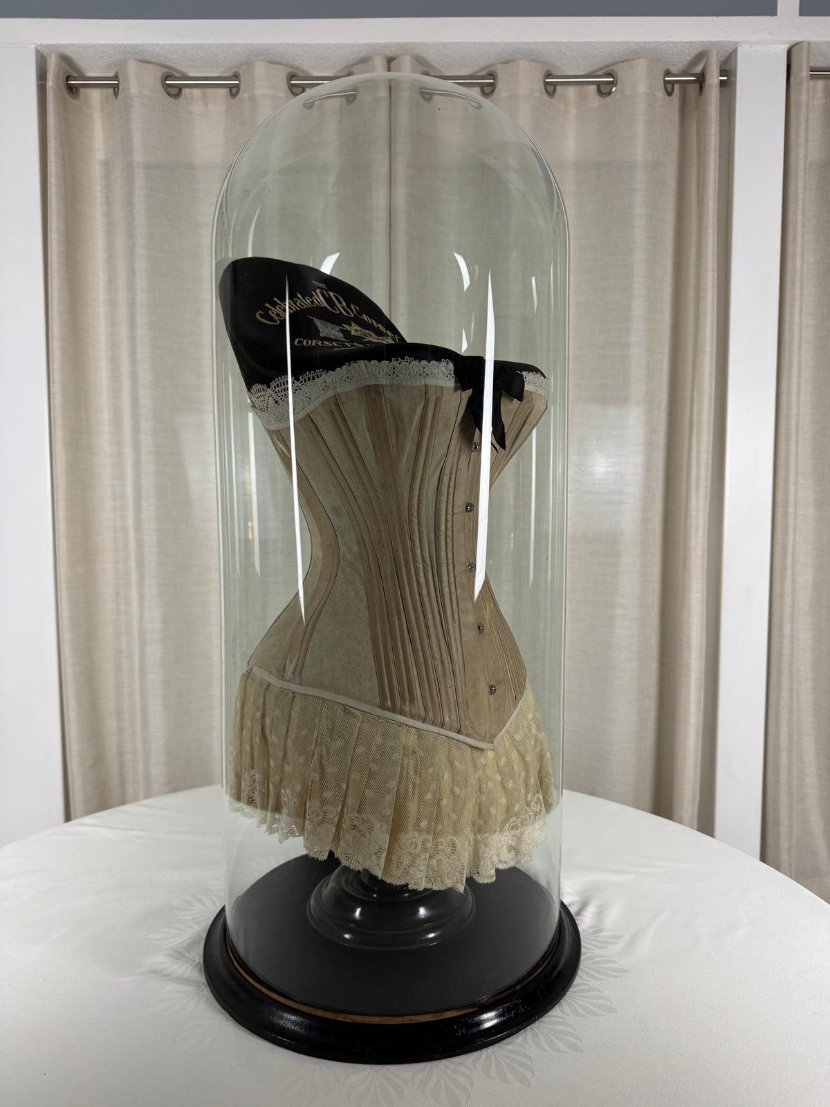 Extremely Rare CB Corset Display, ca. 1880 – Original Victorian Corset Under Glass Dome