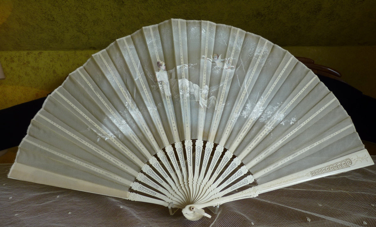 Folding Fan, Flying Putto, ca. 1900