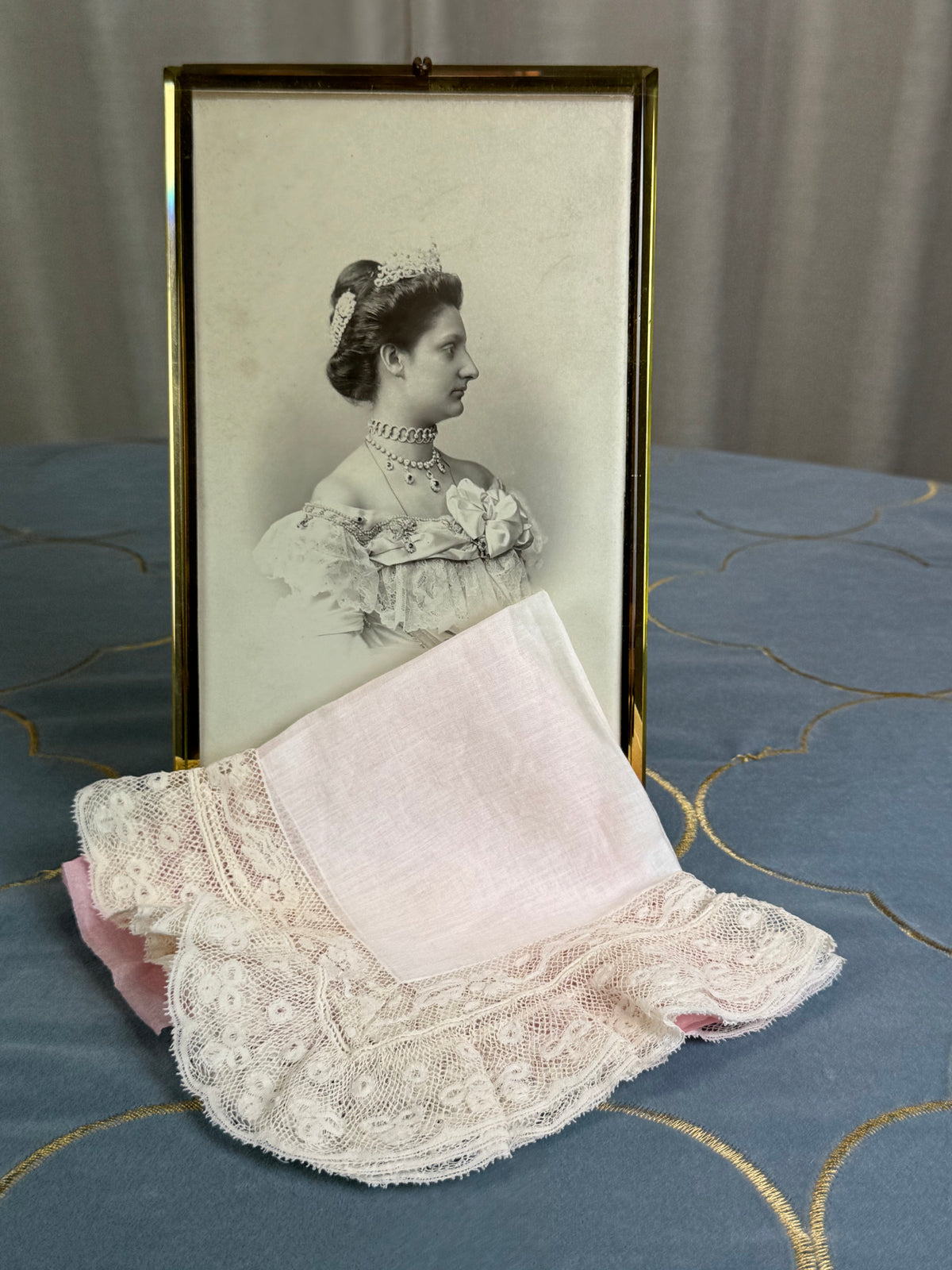 ROYAL Lace Handkerchief with Wedding Monogram MIR, from the estate of Duchess Maria Immakulata of Württemberg, born Archduchess of Austria, 1900
