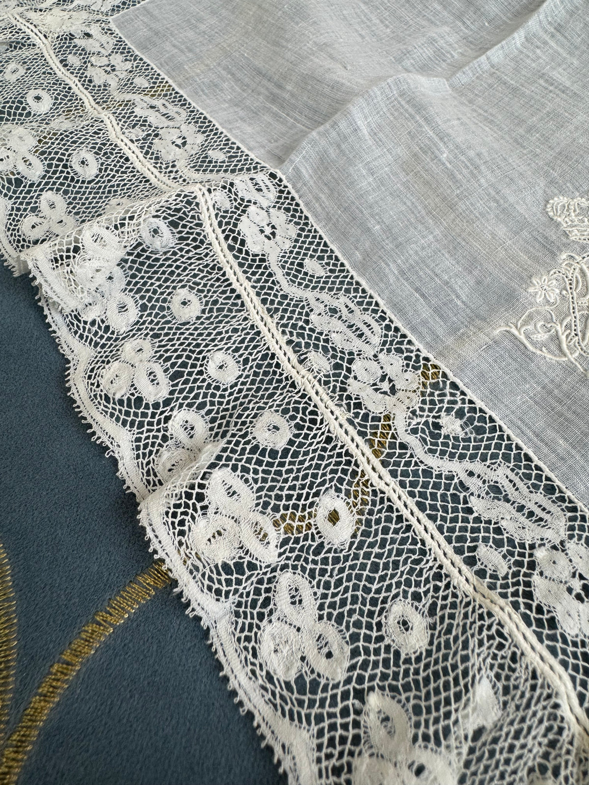 ROYAL Lace Handkerchief with Wedding Monogram MIR, from the estate of Duchess Maria Immakulata of Württemberg, born Archduchess of Austria, 1900