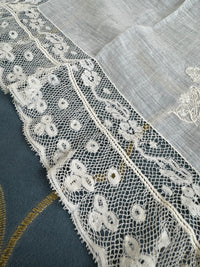 ROYAL Lace Handkerchief with Wedding Monogram MIR, from the estate of Duchess Maria Immakulata of Württemberg, born Archduchess of Austria, 1900