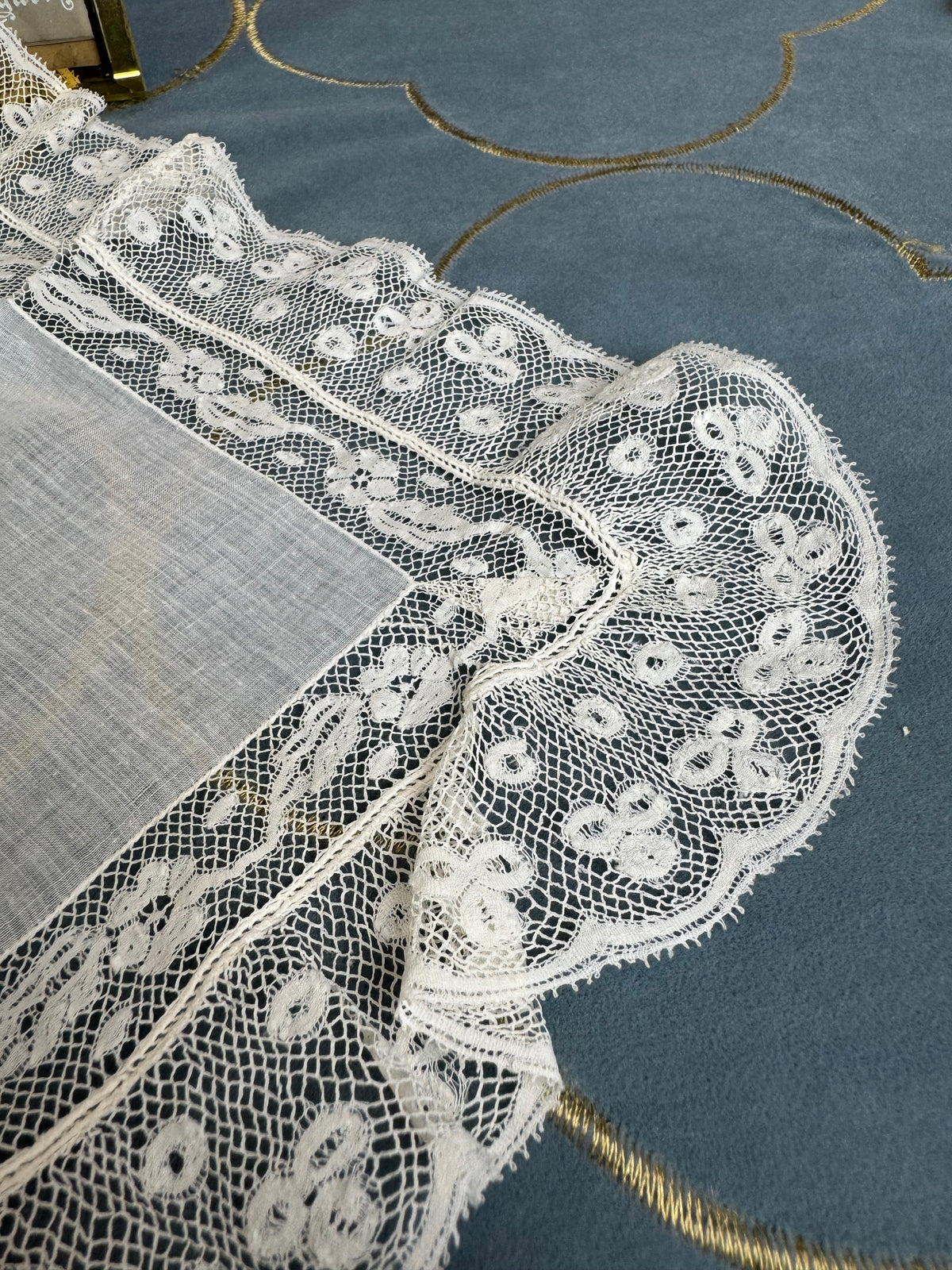 ROYAL Lace Handkerchief with Wedding Monogram MIR, from the estate of Duchess Maria Immakulata of Württemberg, born Archduchess of Austria, 1900