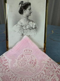 ROYAL Lace Handkerchief with a double coat of arms under a crown: Austria-Tuscany and Bourbon-Sicily, ca. 1861