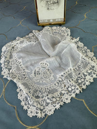 ROYAL Lace Handkerchief with a double coat of arms under a crown: Austria-Tuscany and Bourbon-Sicily, ca. 1861