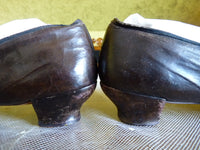 Black Glacé Kid Slippers, pink silk, ca. 1855-1865