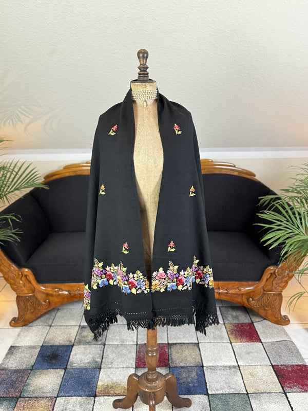 Wool Scarf with Embroidered Floral Motifs, ca. 1900