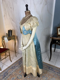 Chantilly & Sky Blue Satin Evening Dress, ca. 1914